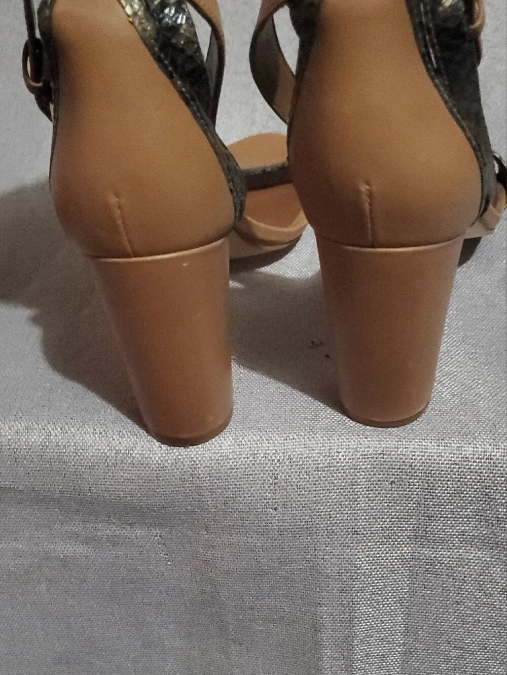 Nine West Brown Ankle-Strap Heeled Sandals with Snakeskin Trim